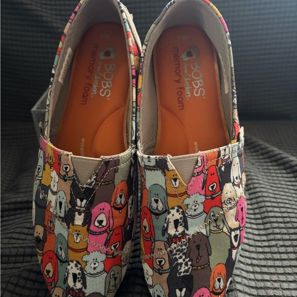 BOBS from Skechers Colorful Dog Pattern Memory Foam Flats - Picture 1 of 5